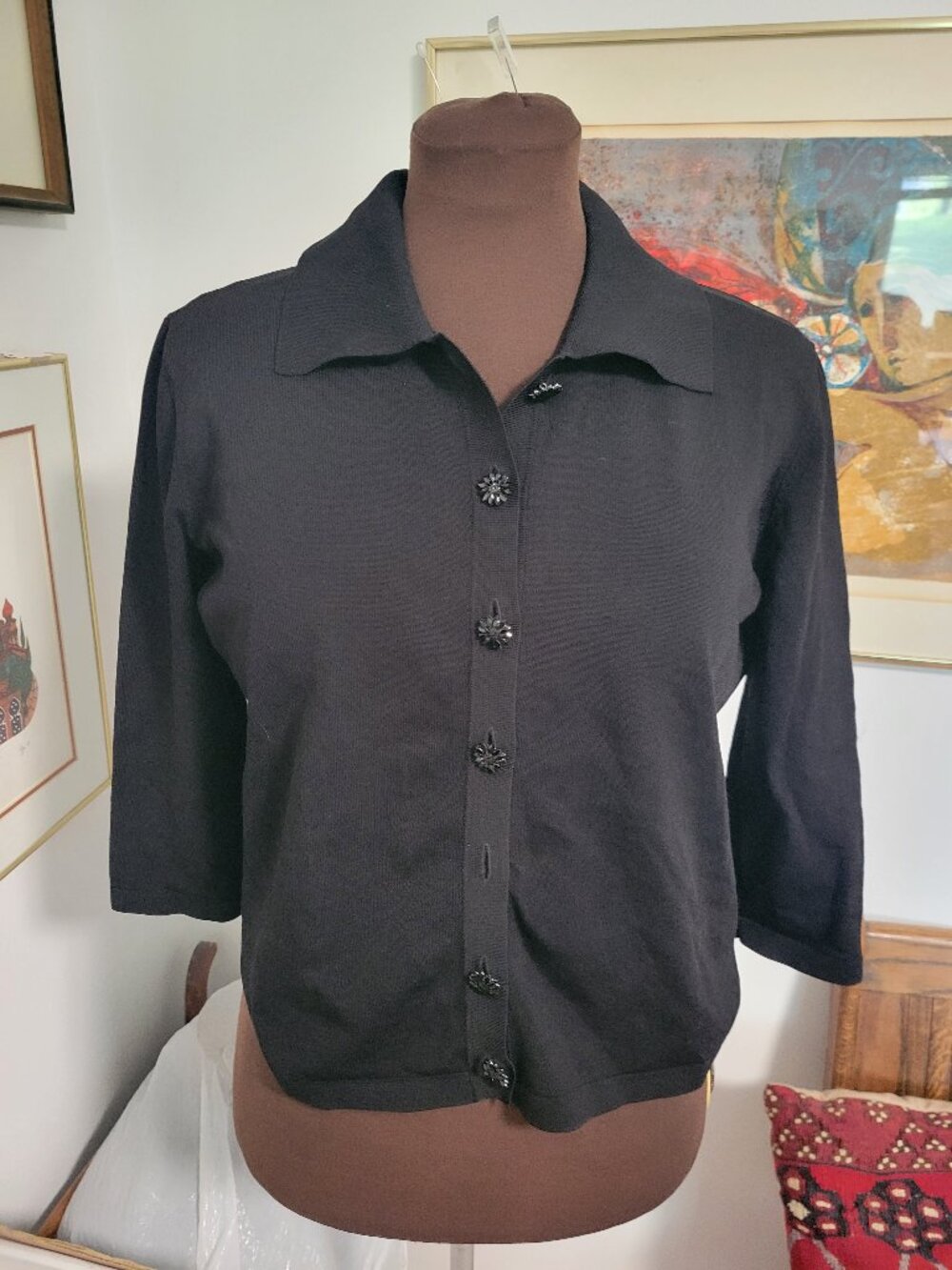 Apparalel Black Evening Knit Top Like  Cardigan